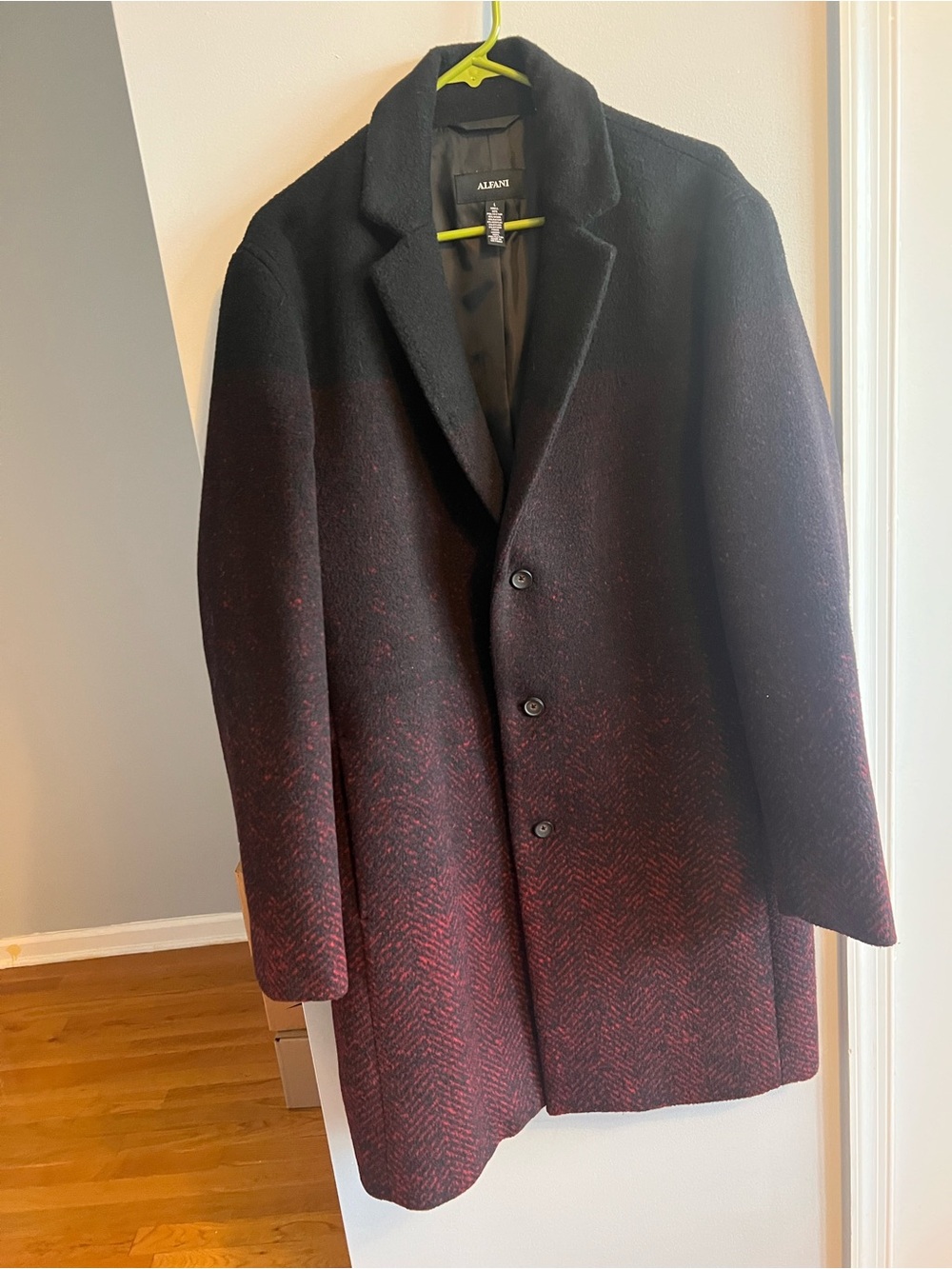 Alfani Black to Burgundy Gradient Wool-Blend Pea Coat
